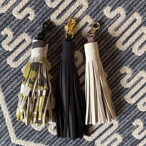 New Handmade Leather and Suede Tassel Keychain Set - Black, Cream, Cammo